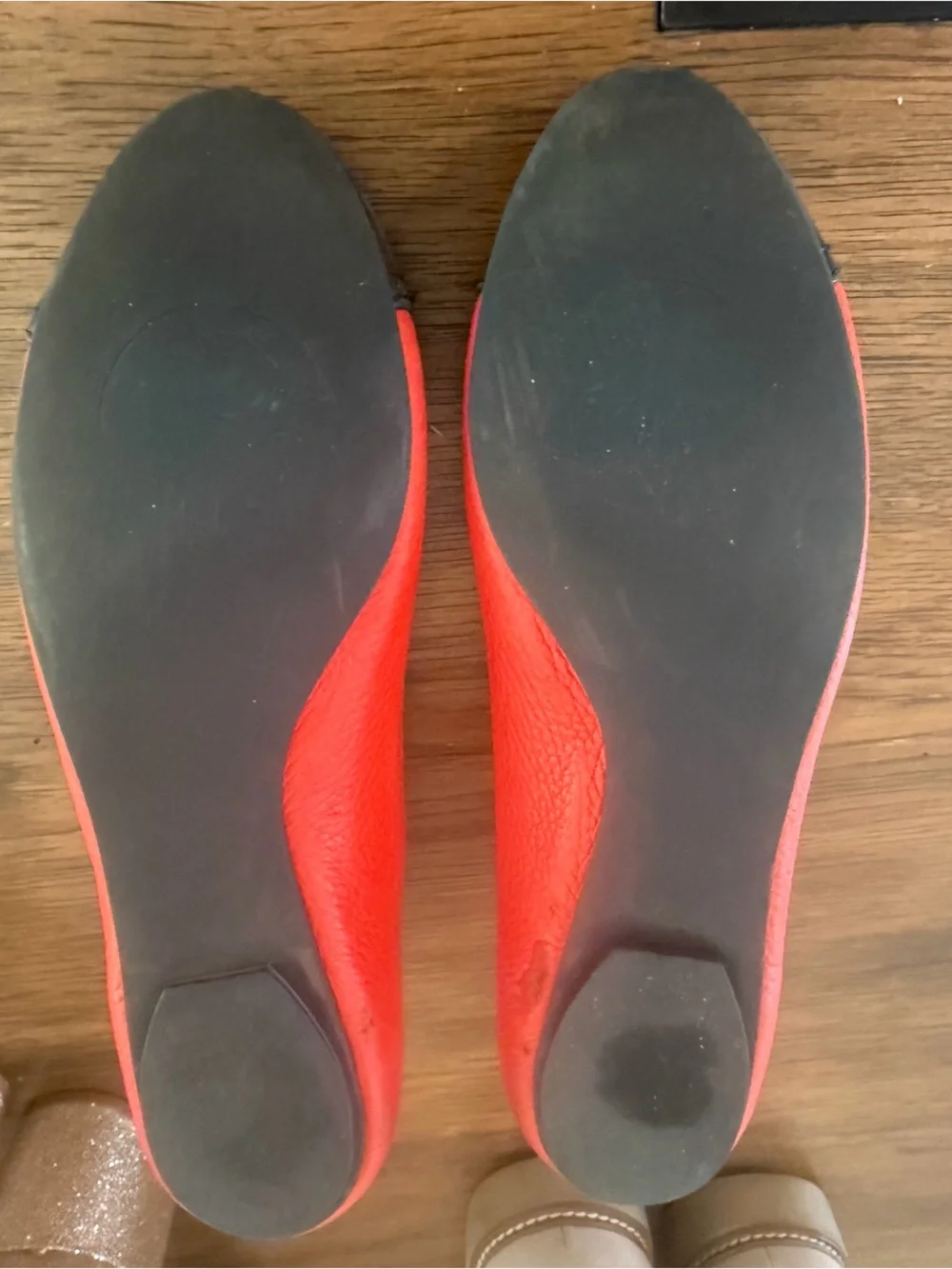 TORY BURCH Red Black Leather Ballet Flats Logo Designer Shoes size 8 1/2
